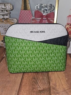 Michael Kors Jet Set Travel Medium Dome Crossbody Jungle Green Multi Nwt